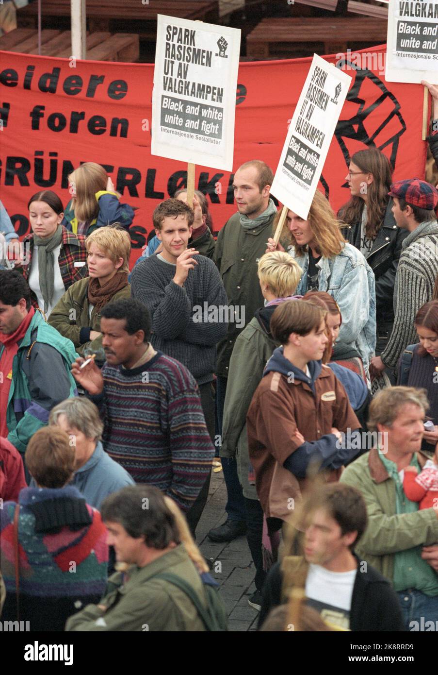 Oslo 19950907: 1000 people demonstrate against neo -Nazism and racism during the election campaign in Oslo. Photo: Rune Petter Ness Stock Photo