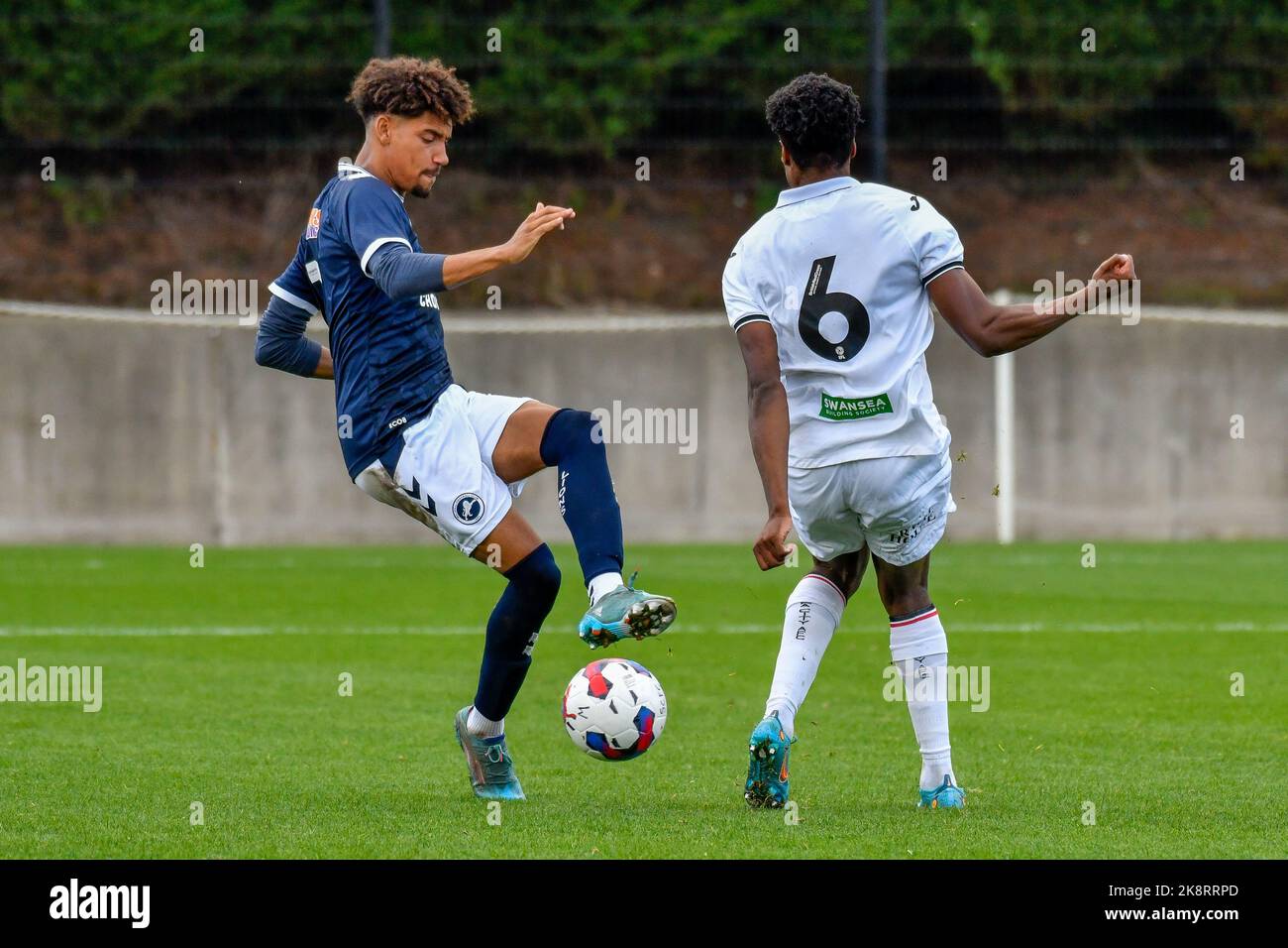 Swansea, Wales. 24 October 2022. Nathanael Ogbeta of Swansea City during  the Professional Development League game between Swansea City Under 21 and  Millwall Under 21 at the Swansea City Academy in Swansea