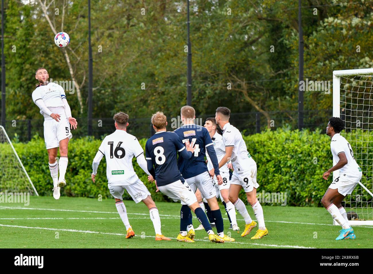 Swansea, Wales. 24 October 2022. Nathanael Ogbeta of Swansea City during  the Professional Development League game between Swansea City Under 21 and  Millwall Under 21 at the Swansea City Academy in Swansea