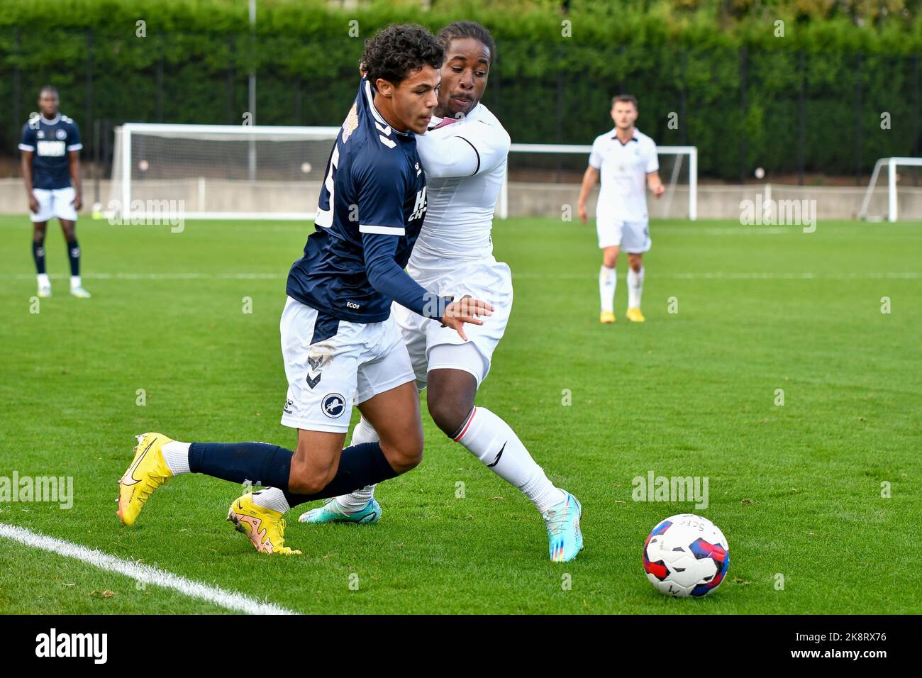 Swansea, Wales. 24 October 2022. Nathanael Ogbeta of Swansea City during  the Professional Development League game between Swansea City Under 21 and  Millwall Under 21 at the Swansea City Academy in Swansea