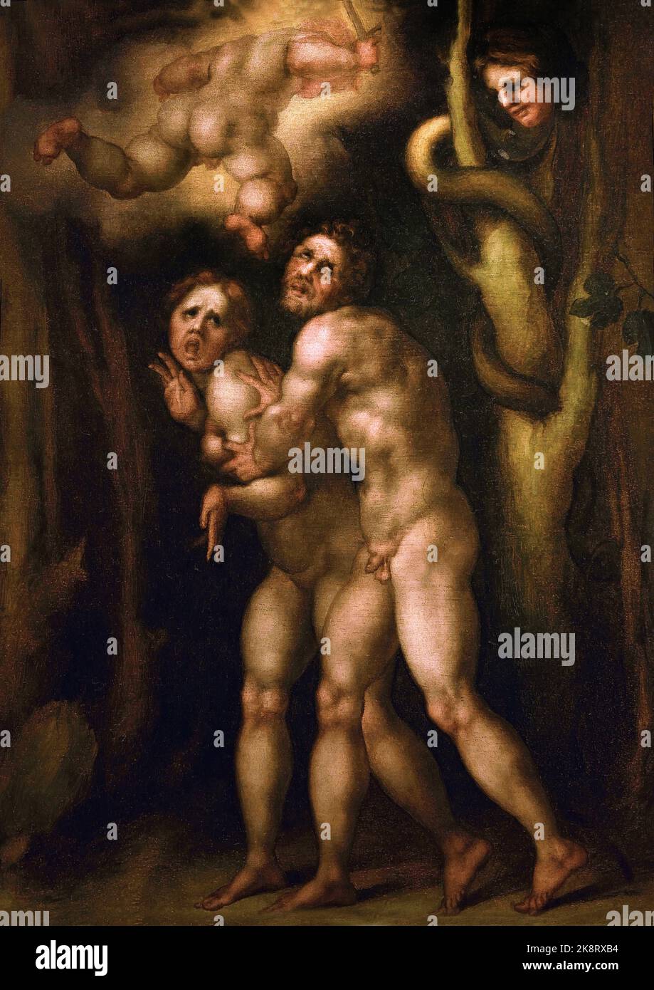 Expulsion of Adam and Eve 1535 painting by Jacopo Pontormo 1494- 1557, Uffizi, Florence, Italian. Stock Photo
