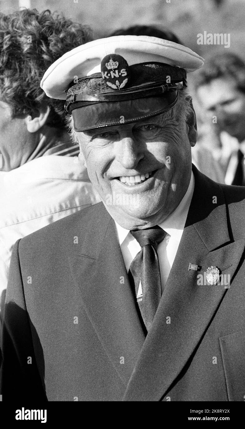 Hankø 1983-07: King Olav present at the World Cup sail at Hankø. Portrait in sailing hat. Photo: Erik Thorberg / NTB / NTB Stock Photo