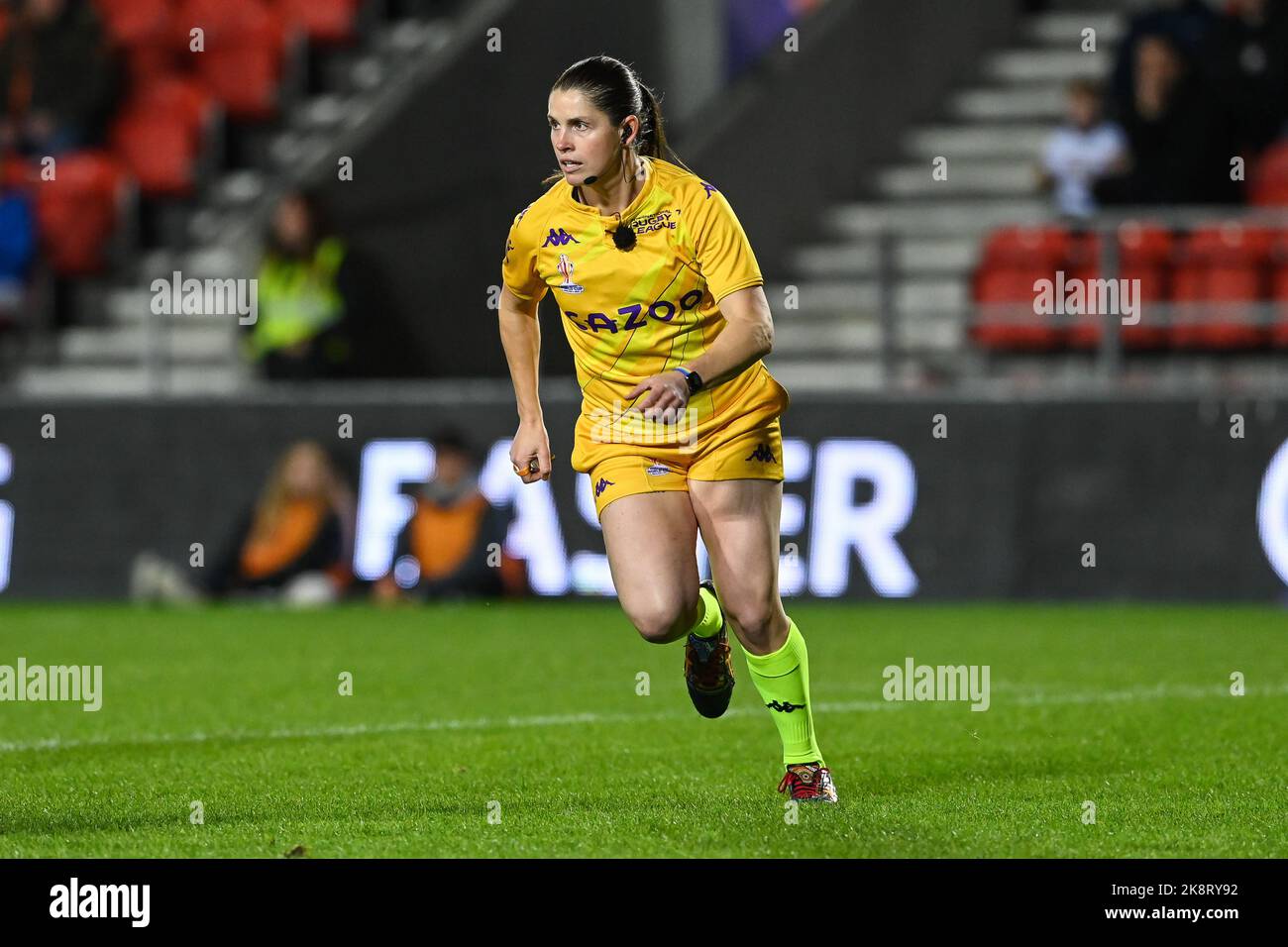 referee Kasey Badger during the Rugby League World Cup 2021 match Tonga