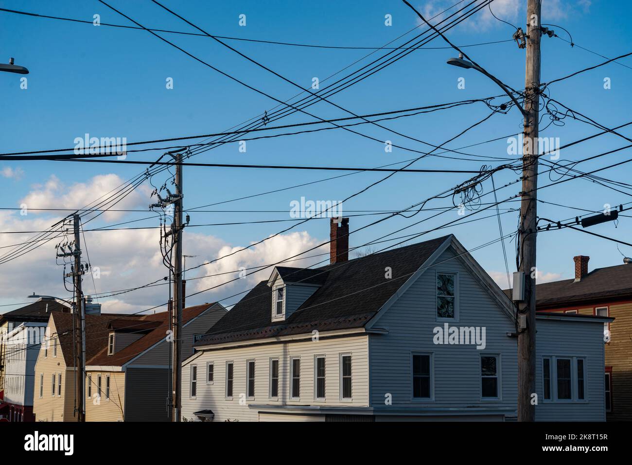 historical street and houses of downtown Biddeford, state of Maine, USA