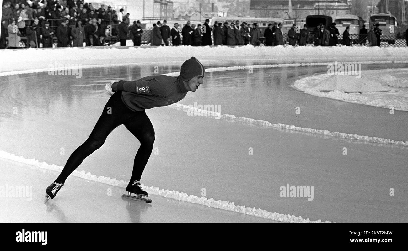 Innsbruck, Austria 196402 The 9th Olympic Winter Games. Fast skating, men, 10,000 meters. Here winner Johnny Nilsson, Sweden in action. Photo: Current / NTB Stock Photo