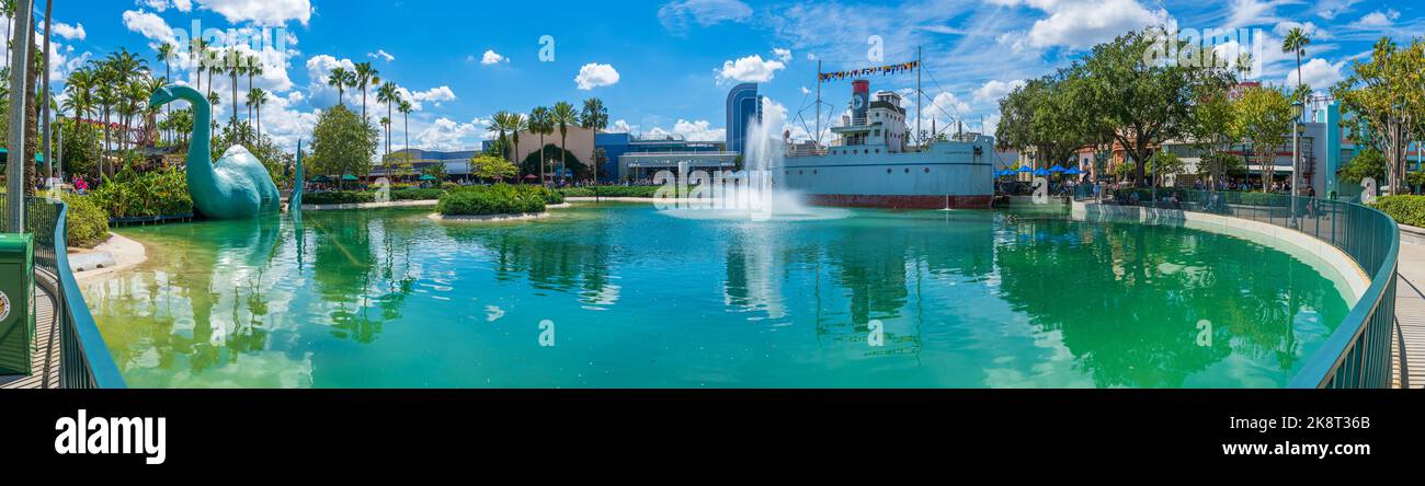Panorama of Echo Lake at Hollywood Studios - Walt Disney World Resort, Lake Buena Vista, Florida, USA Stock Photo