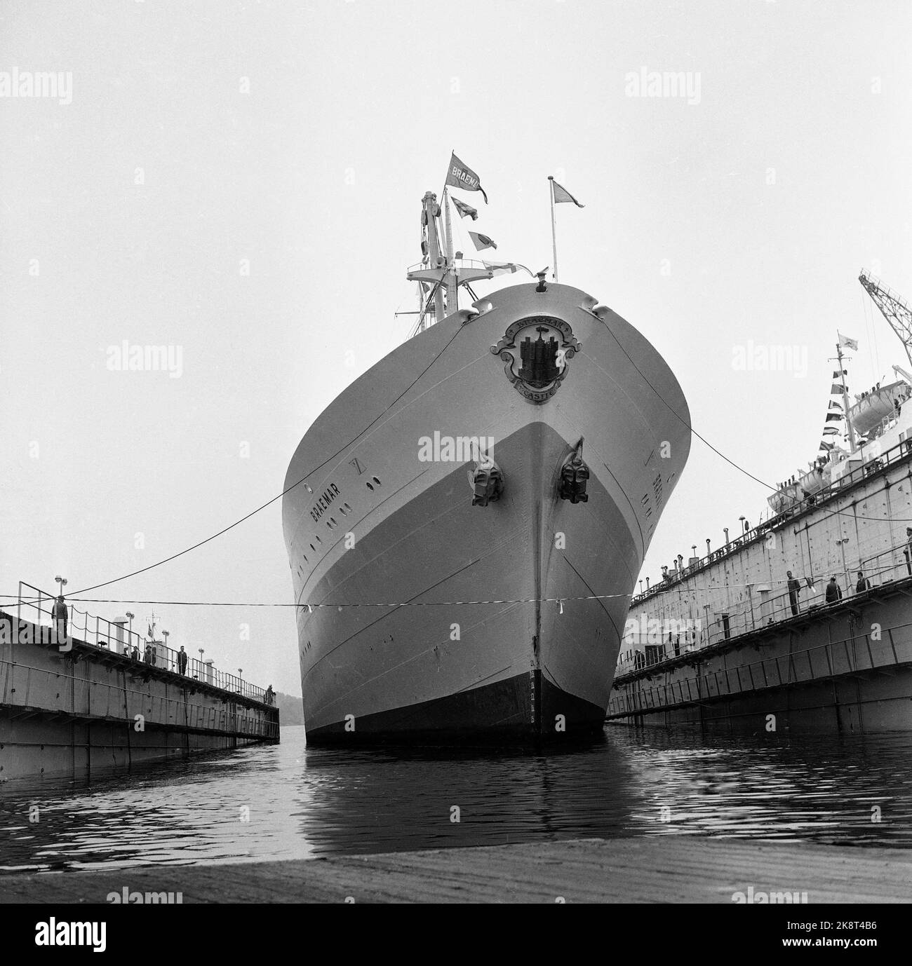 Oslo 19621001 The new floating dock at Nylands Mek. Workshop is used. The passenger ship Braemar is the first ship to use the new dock. Photo: NTB / NTB Stock Photo