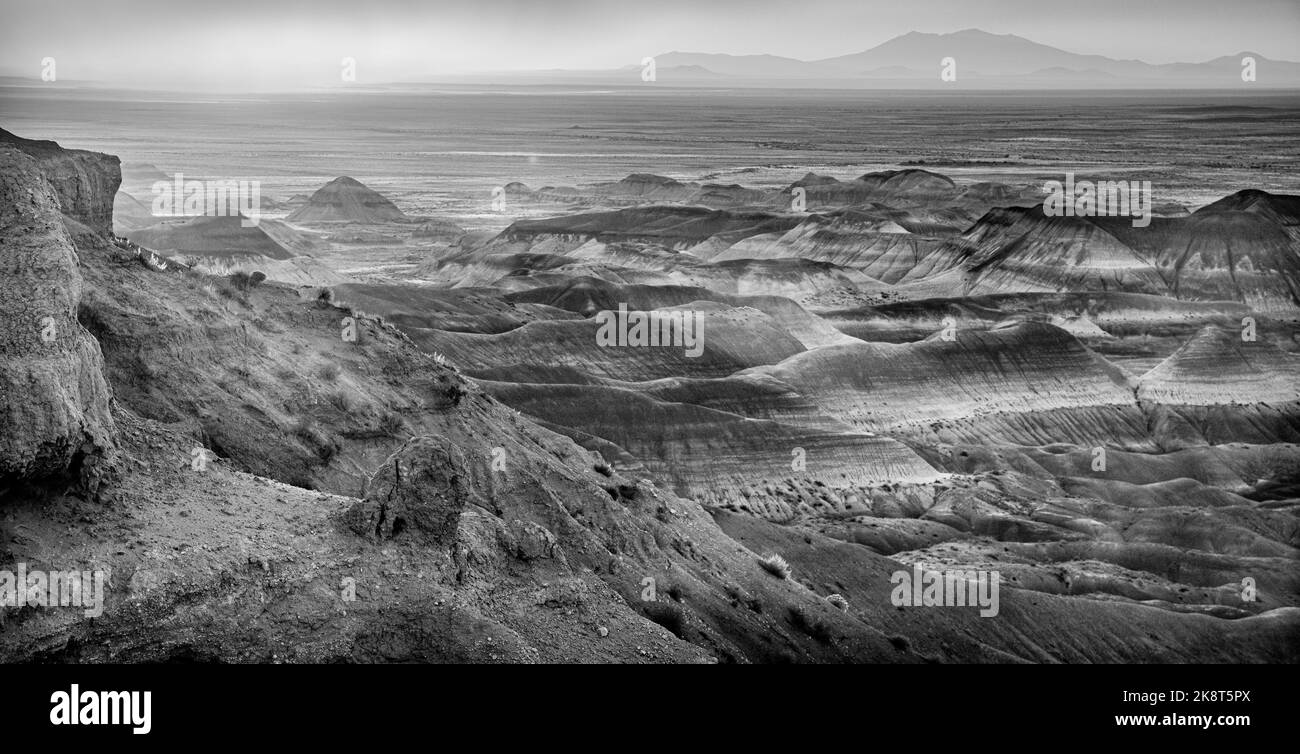 An aerial view of desert with hills in black and white Stock Photo - Alamy