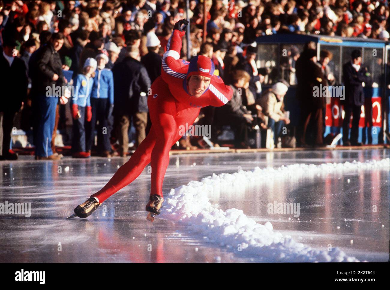 Oslo 19790210. World Cup on skates in Oslo. Eric Heiden in action at Bislett. NTB Stock Photo: Henrik Laurvik / NTB      Phys.loc.: Y Stock Photo