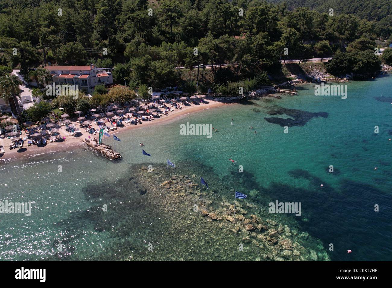 An aerial view of a coastal town with yachts on a harbor Stock Photo ...