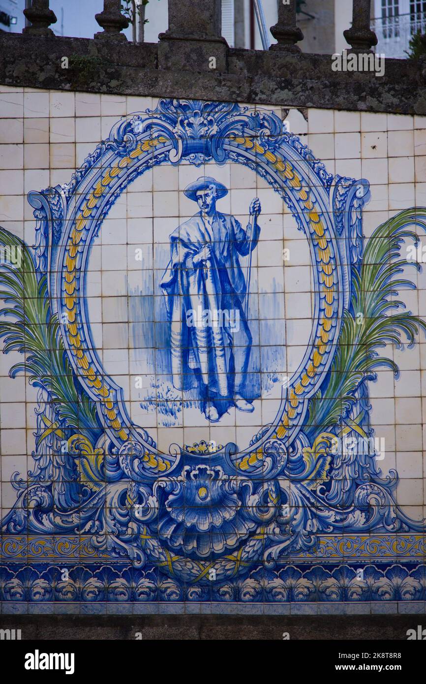 Portugal, Viseu, azulejo, ceramic tile image, street scene, Stock Photo