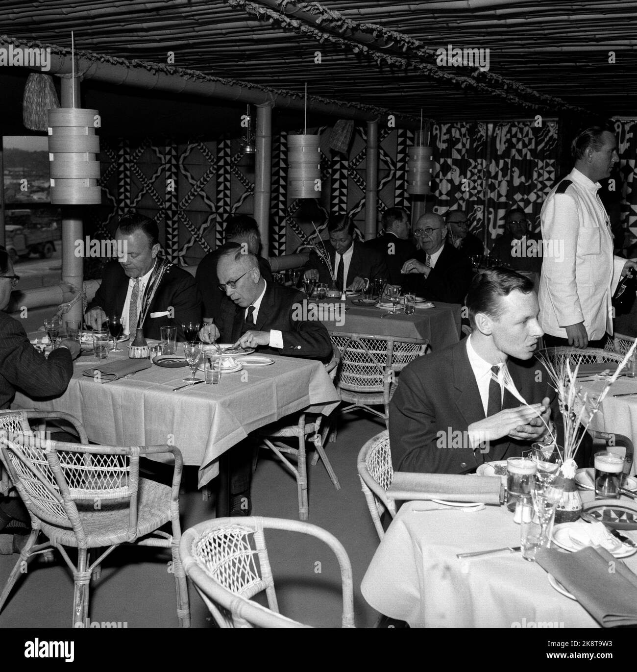 Oslo 19620508 Norway's new building on Sjølyst has just opened. Here's interior from Kon Tiki Restaurant. Photo NTB / NTB Stock Photo
