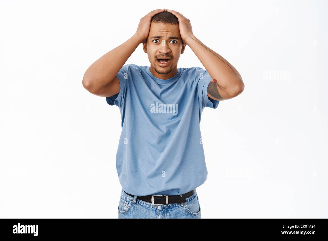 Man scared hands face hi-res stock photography and images - Alamy