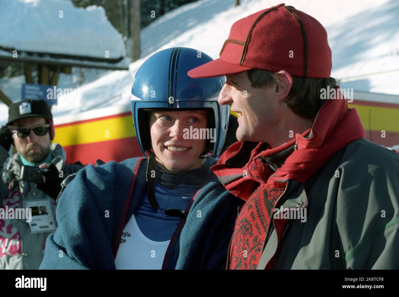 Lillehammer 19940215 Winter Olympics at Lillehammer. Acting. Hunderfossen. Pia Wedege from Norway with coach Paul Holdgartner. Photo: Terje Bendiksby / NTB Stock Photo