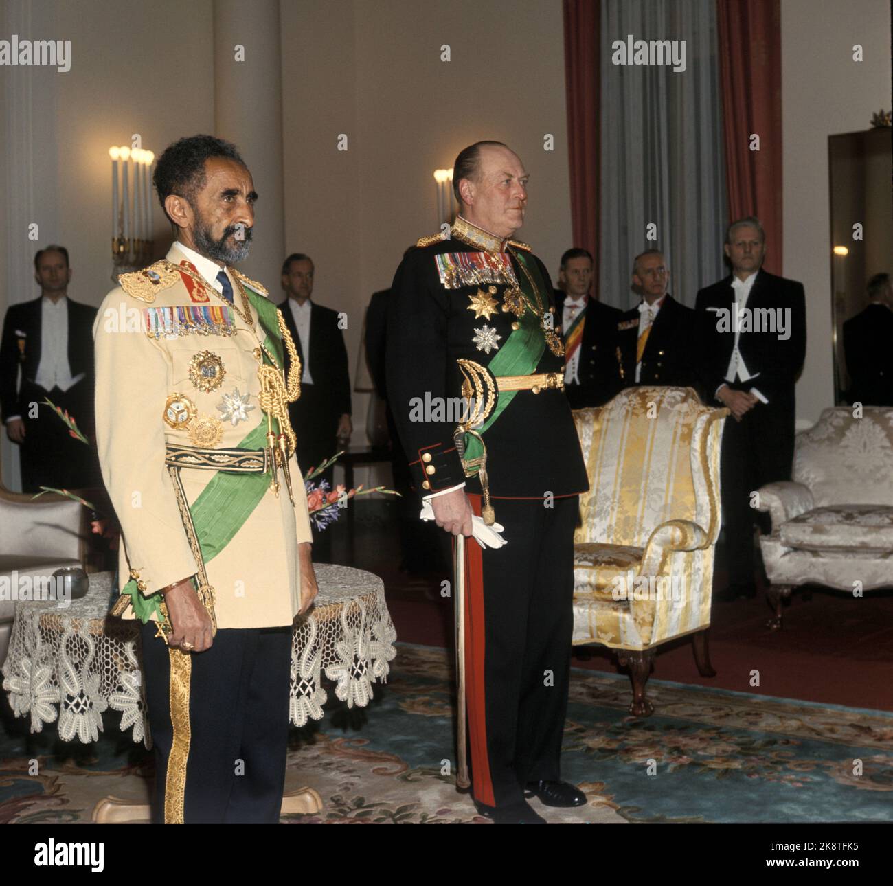 Ethiopia 1966. King Olav visits Ethiopia in January 1966. Here is the King (th) with Emperor Haile Selassie in the Emperor Palace. Photo: Henrik Laurvik / NTB. Stock Photo