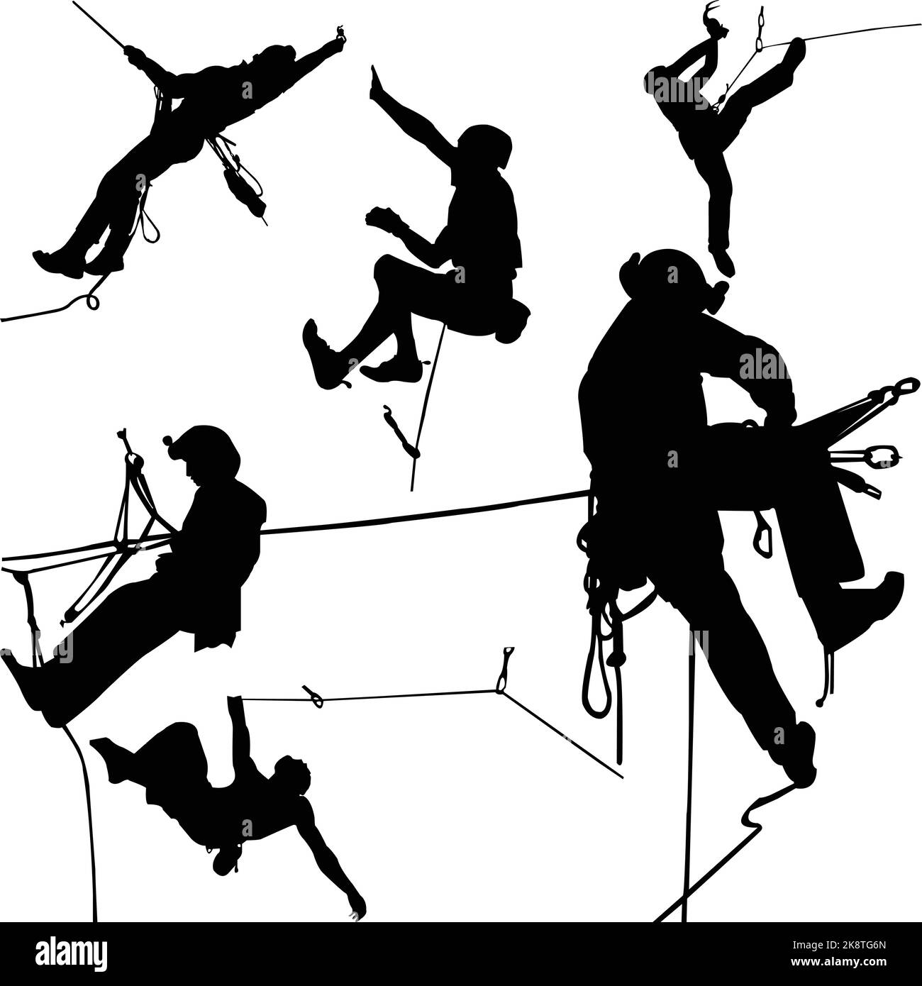 A set of black mountain climbing stickers isolated on white background