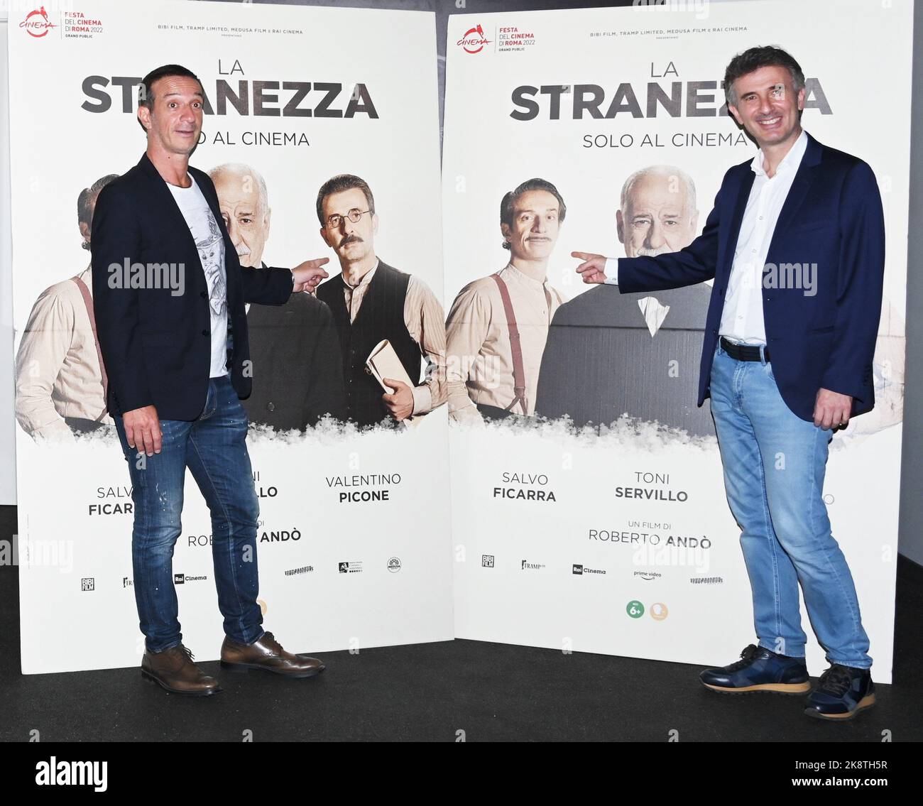 Milan, Italy. 24th Oct, 2022. Milan, Italy The strangeness feature by Roberto Andò, premiered at the Rome Film Festival with leading actors Toni Servillo, Ficarra and Picone In the picture: Ficarra and Picone Credit: Independent Photo Agency/Alamy Live News Stock Photo