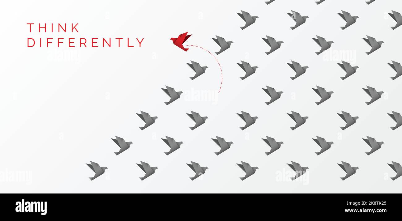 Think differently concept. Hot air balloon changing direction. Metaphor