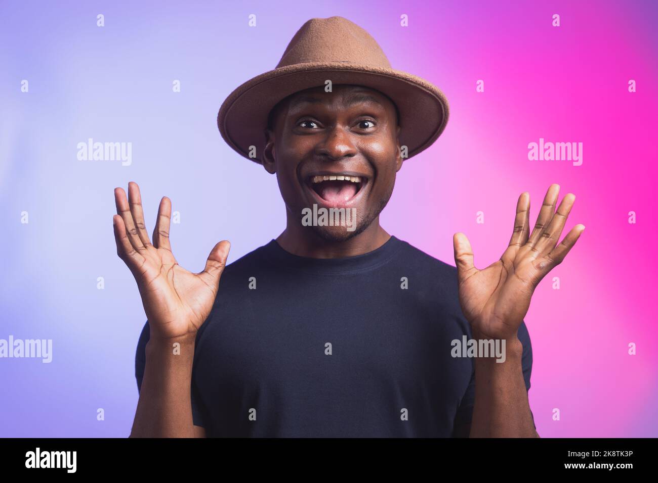 Excited diversity male african american exclaims in happiness expect to ...