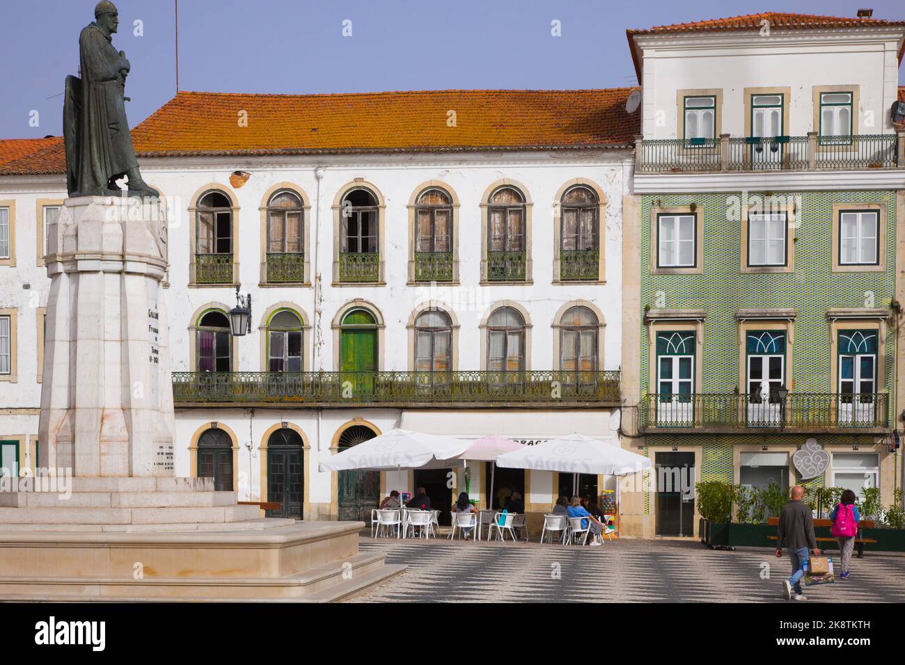 Portugal, Tomar, Republic Square, Gualdim Pais statue, Stock Photo