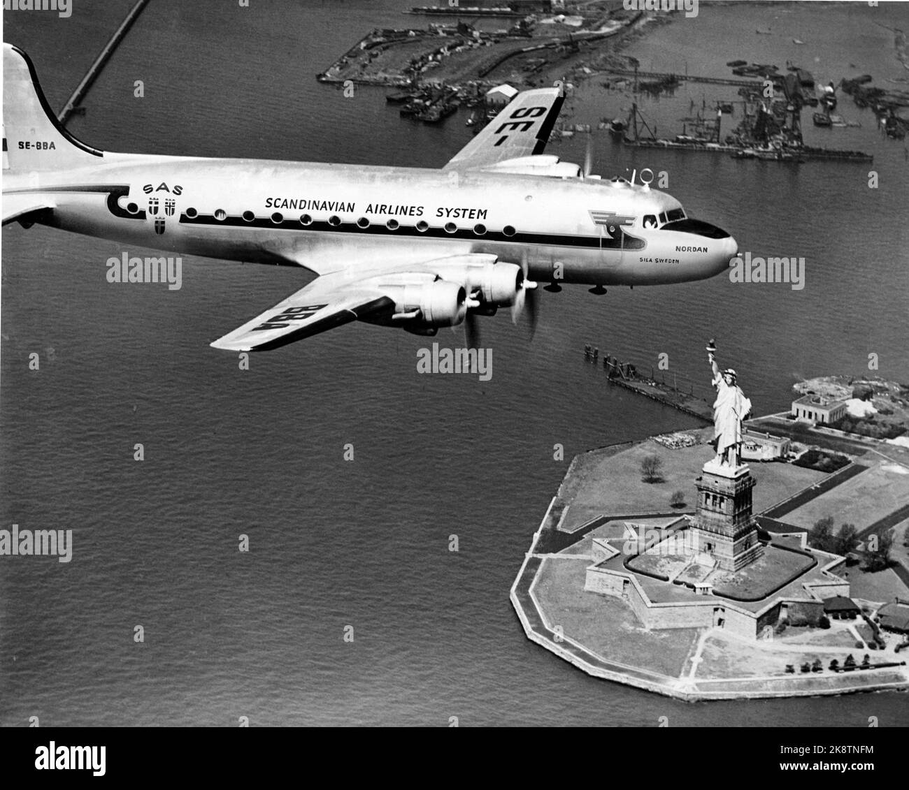New York, USA, 1948 SAS flight route Copenhagen / New York. SAS flight