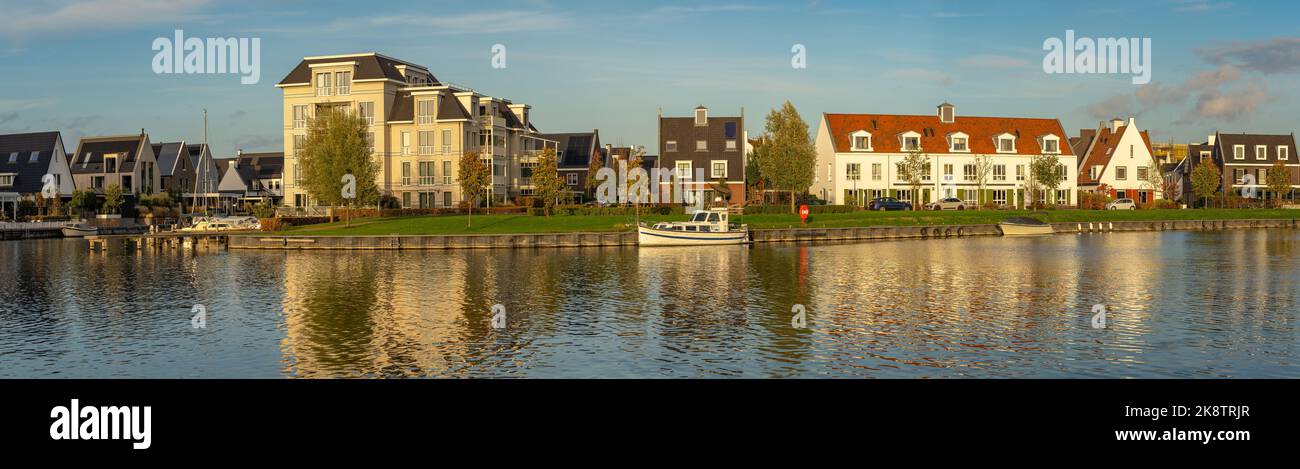 Panorama of modern residential neighbourhood Harderwijk Waterfront Stock Photo