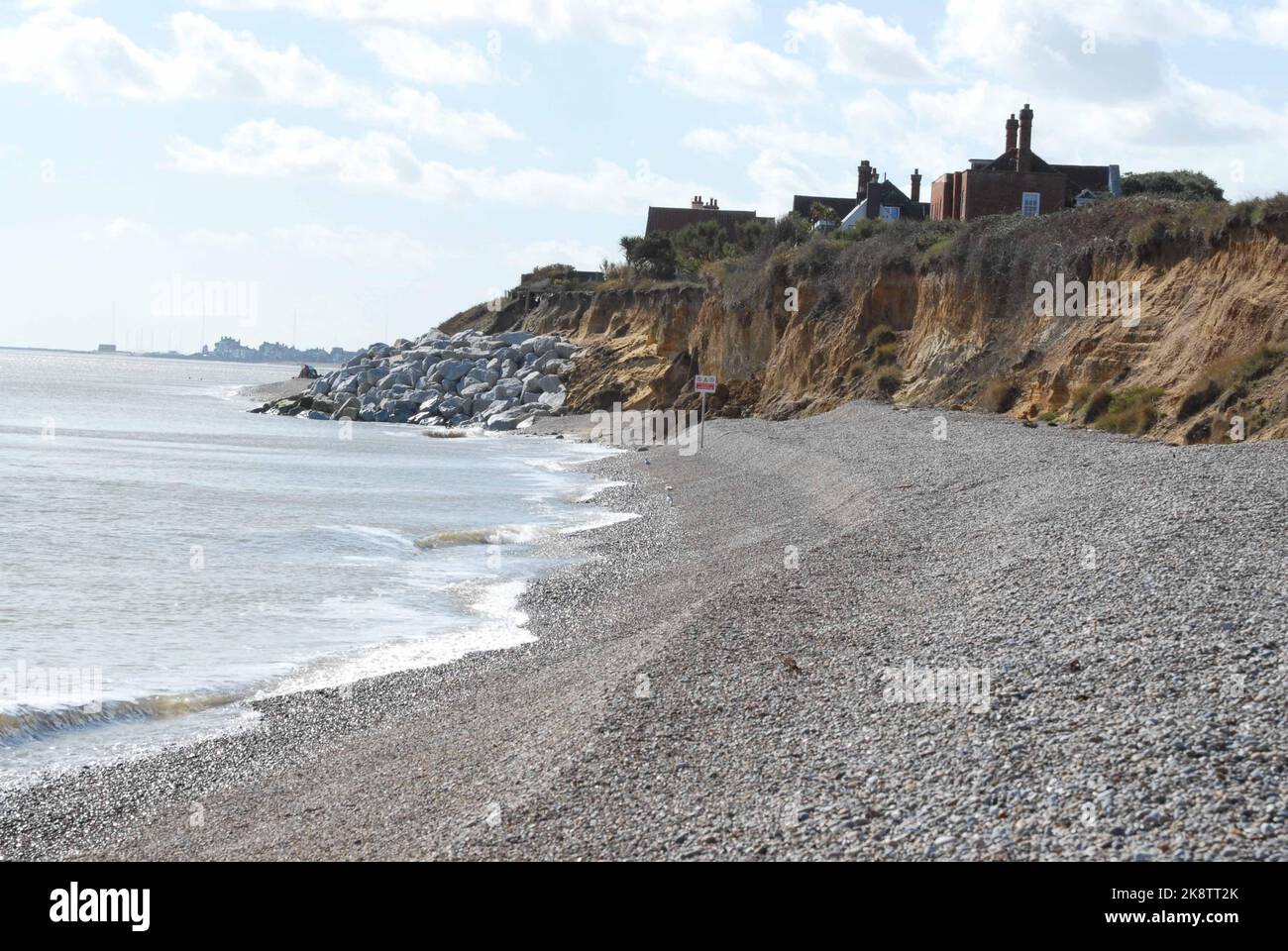 Position of Red House, shortly before demolition, showing retreat of cliffs due to coastal erosion. 1st October 2022. Stock Photo