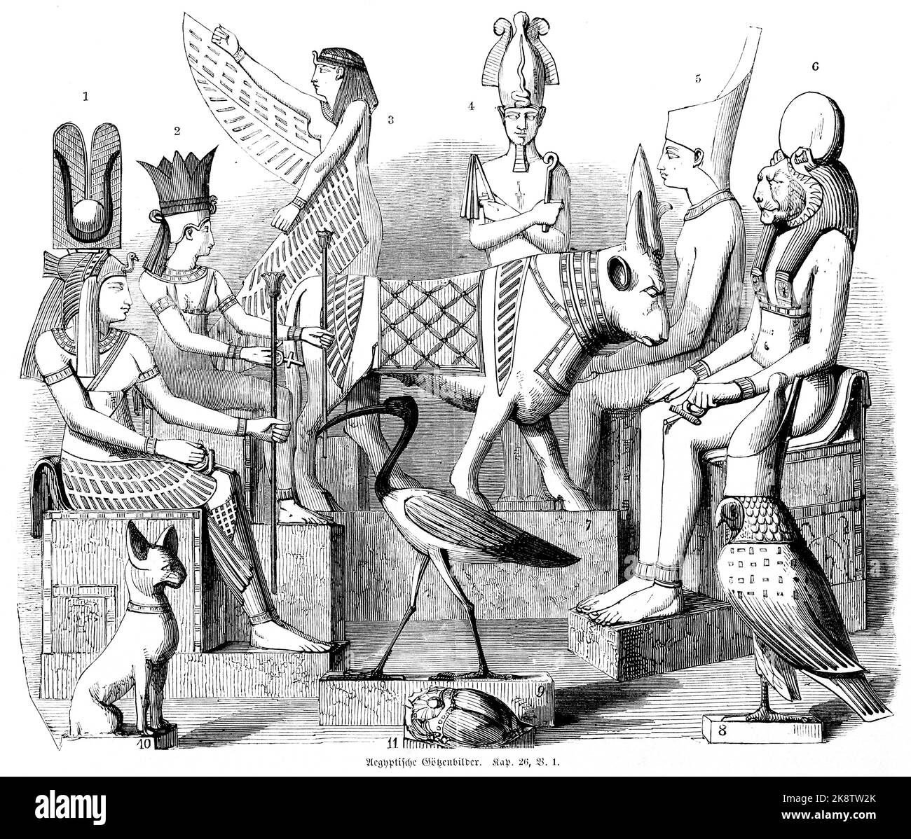 Egyptian graven images, Third Book of Moses Chapter 26,  Verse 1, bible, historic illustration 1850, Stock Photo