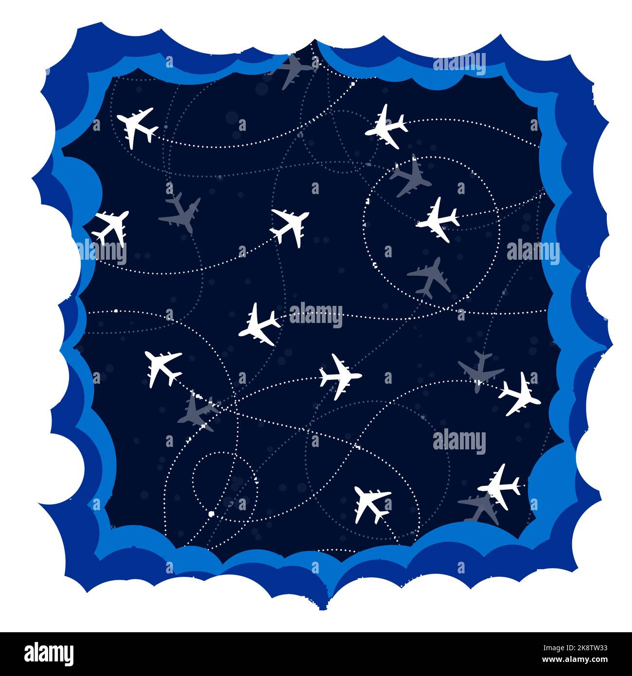 Planes on blue background. Pattern with airplanes. Vector illustration Stock Vector