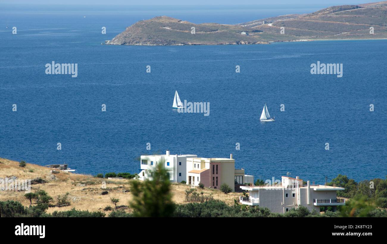 Houses in Karystos. A touristic place for Summer vacation in Evia island.Greece Stock Photo