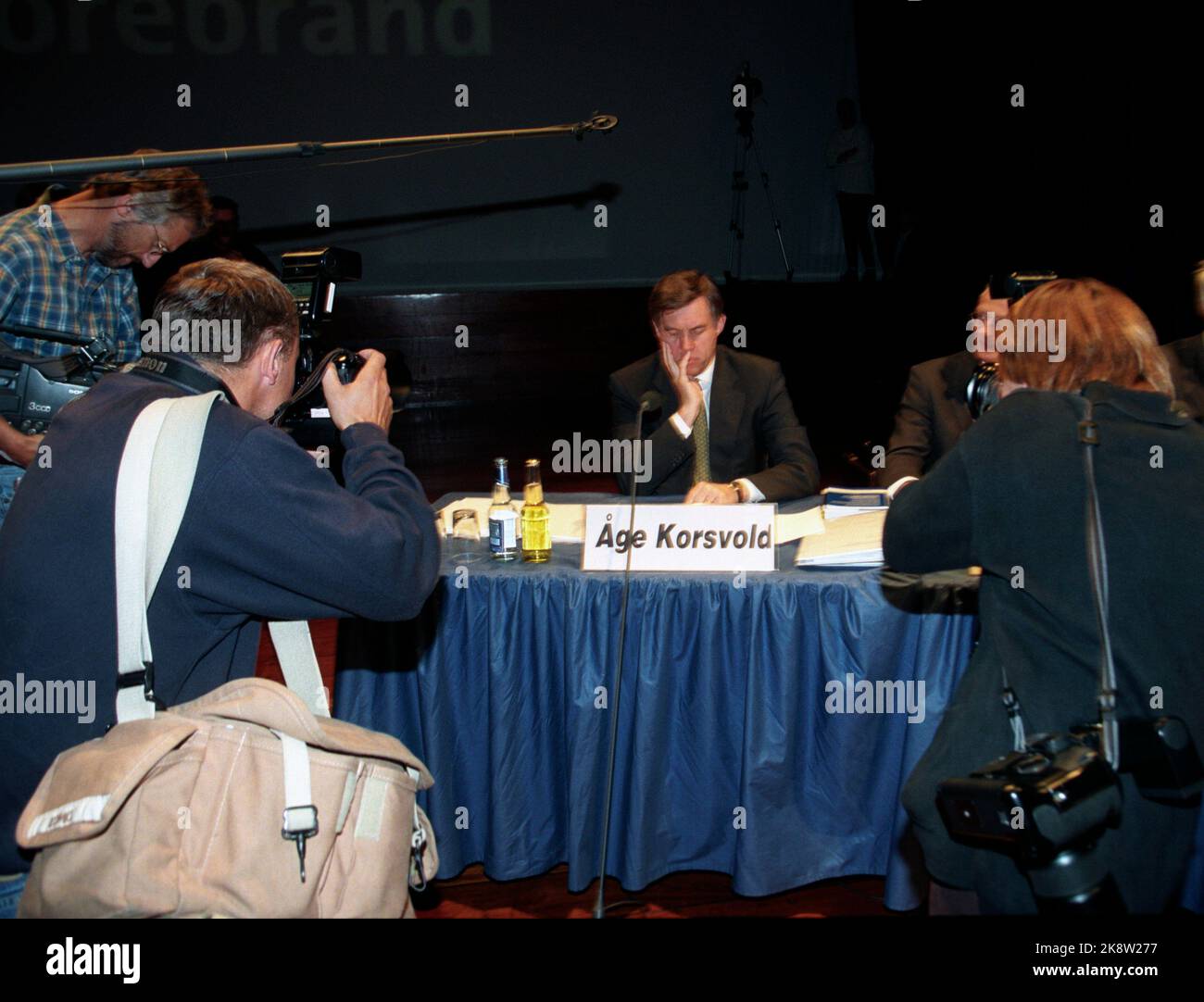 Oslo June 26, 1997. CEO Åge Korsvold at Storebrand's general meeting where the merger proposal with the credit box was voted down. Photo; Berit Roald / NTB Stock Photo