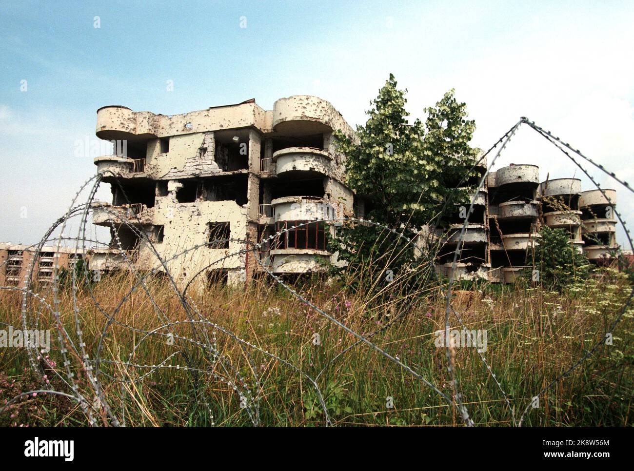 Bosnia, Sarajevo August 1997: Buildings with injuries after the war in ...