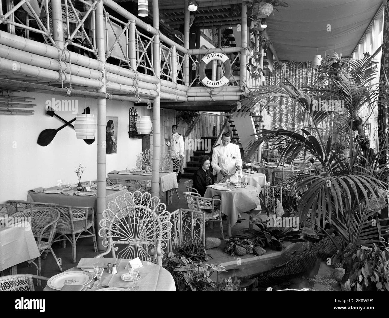 Oslo 19620505 Norges Varemesses' new building on Sjølyst has just opened. Here's interior from Kon Tiki Restaurant. Photo NTB / NTB Stock Photo