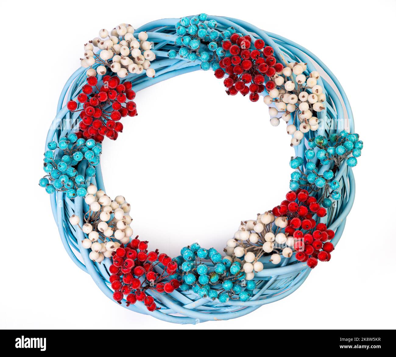 Wreath woven from the branches of the vine isolated red white blue pink