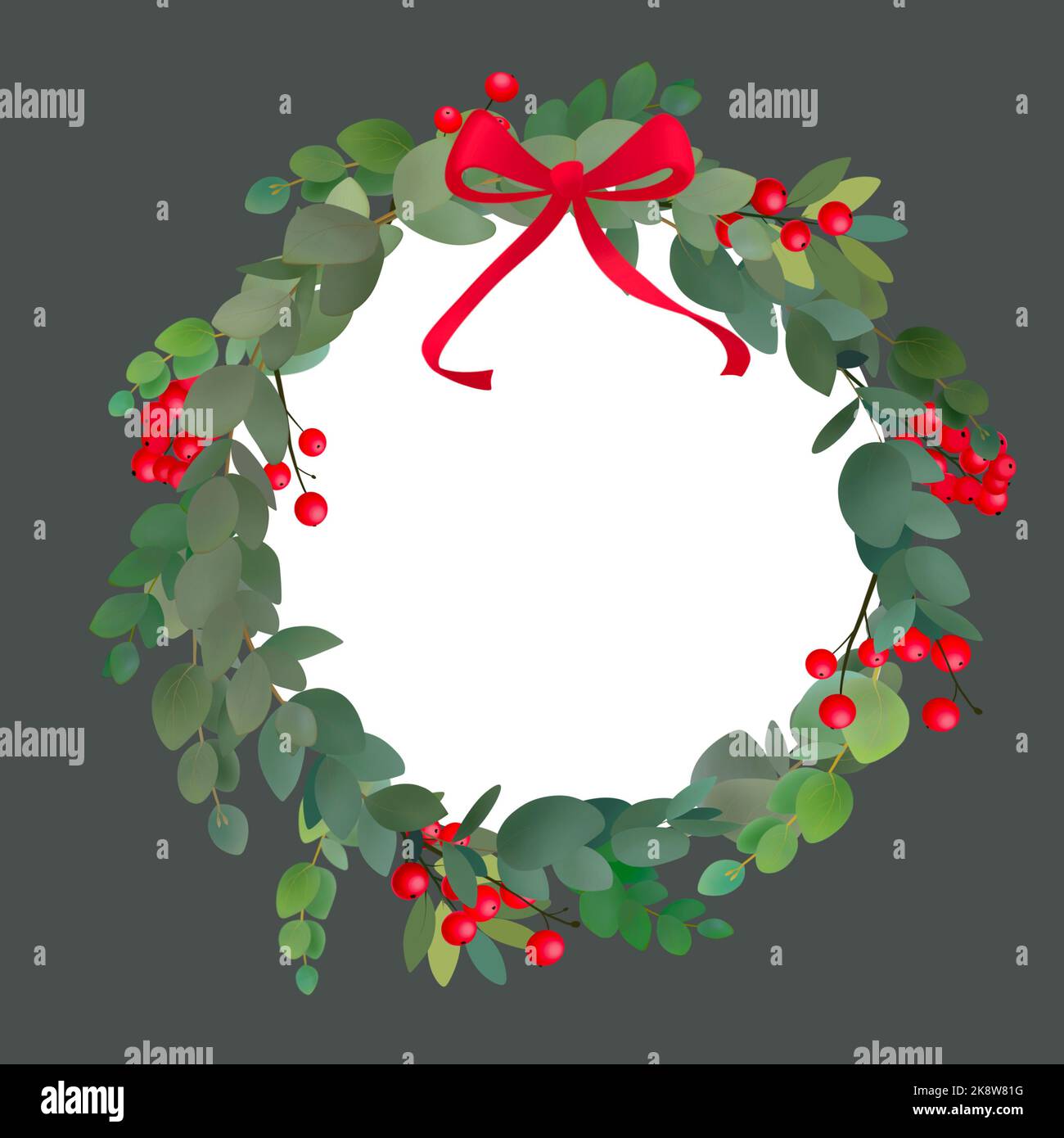 Christmas decorative wreath with winter red and white berries on dark ...
