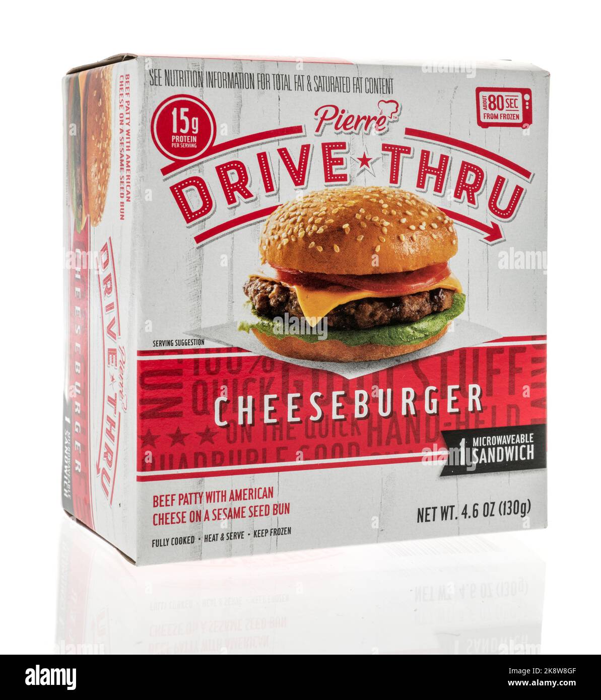 Winneconne, WI - 26 September 2022: A package Pierre drive thru cheeseburger on an isolated background. Stock Photo