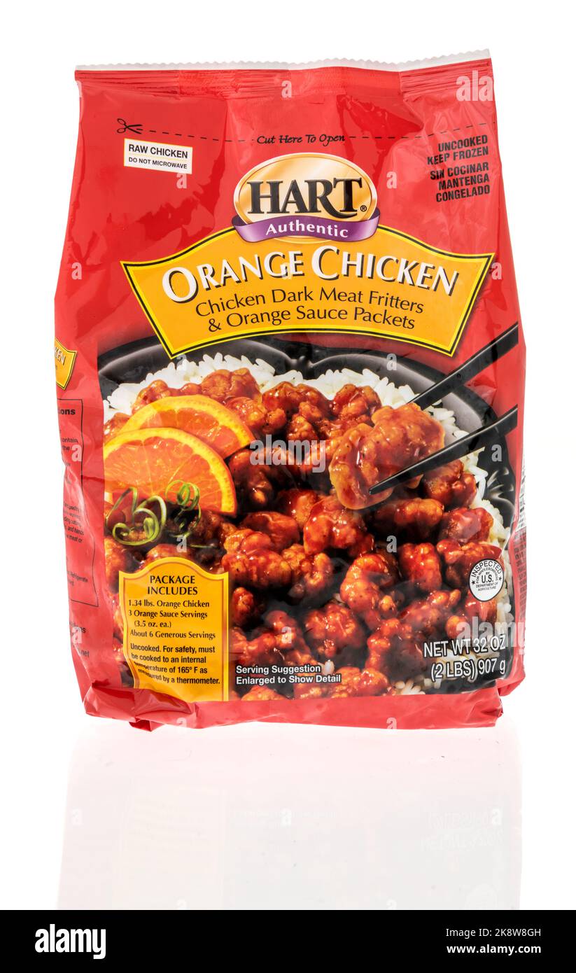 Winneconne, WI - 26 September 2022: A package of hart authentic orange chicken on an isolated background. Stock Photo