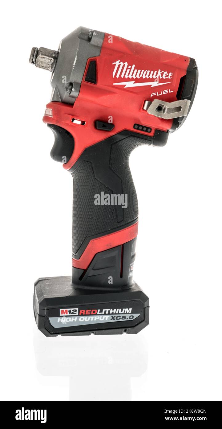 Winneconne, WI - 26 September 2022: A package of Milwaukee fuel M12 impact wrench on an isolated background. Stock Photo