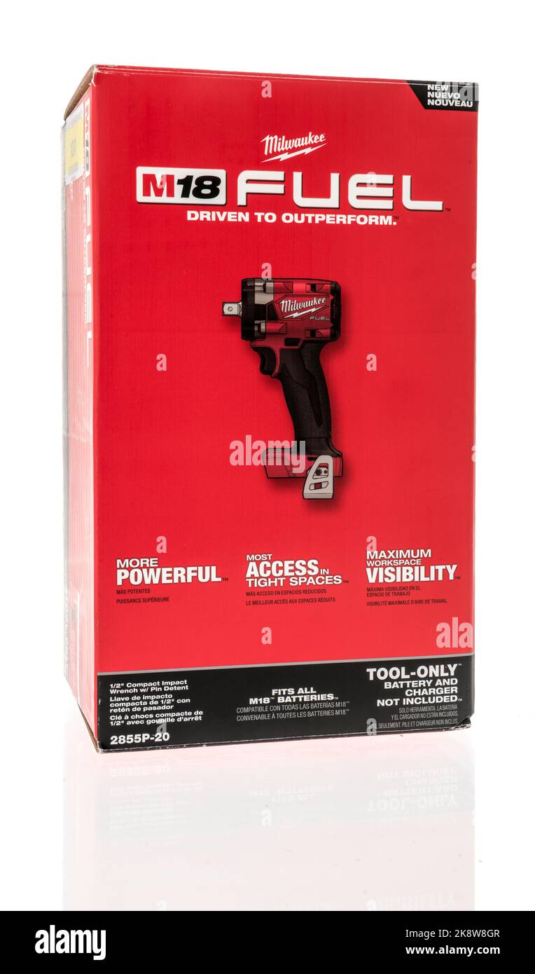 Winneconne, WI - 26 September 2022: A package of Milwaukee fuel M18 impact wrench on an isolated background. Stock Photo