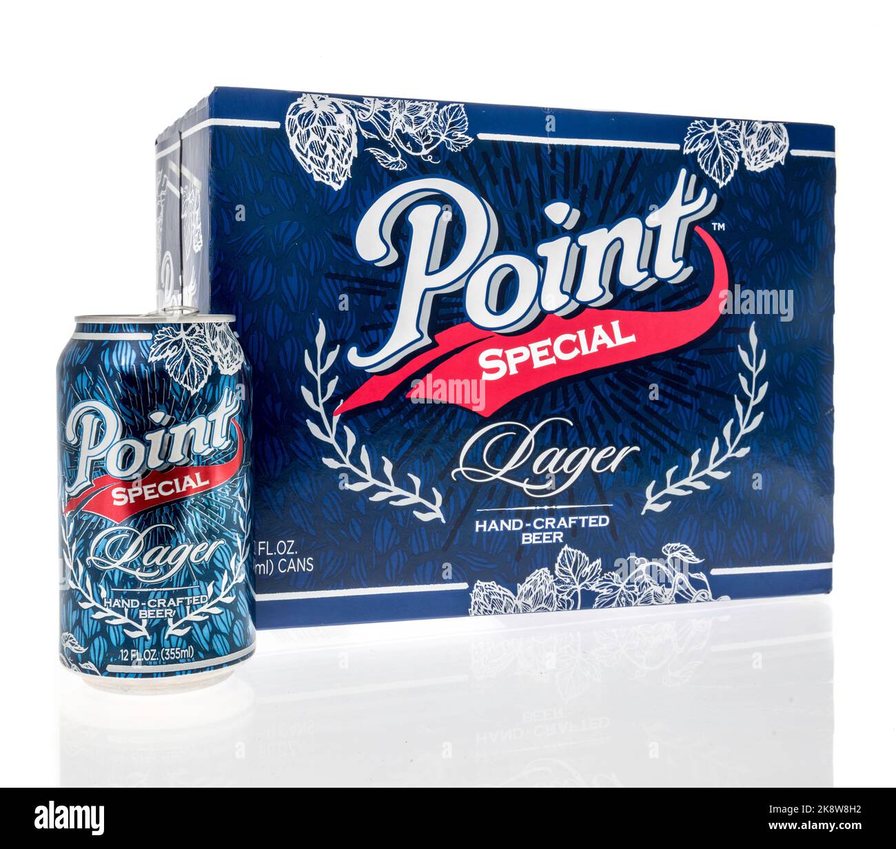 Winneconne, WI - 24 October 2022: A package of Point special lager hand crafted beer on an isolated background. Stock Photo