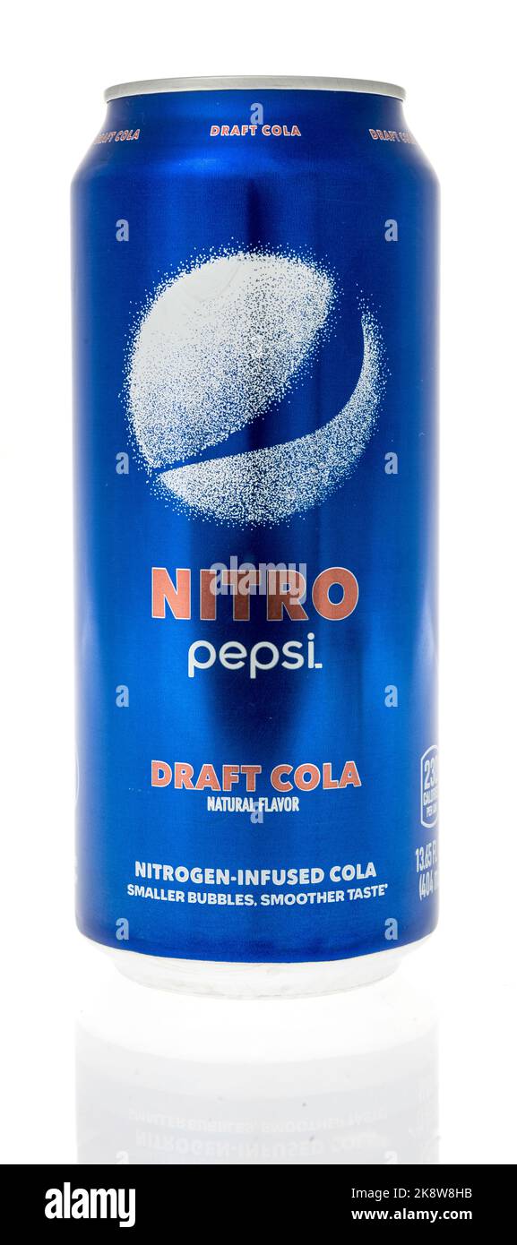 Winneconne, WI - 24 October 2022: A can of Nitro pepsi draft cola nitrogen infused cola on an isolated background. Stock Photo