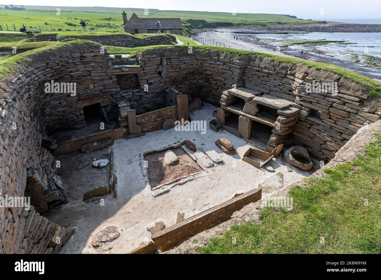 Skara Brae, stone-built Neolithic settlement, located on the Bay of Skaill , Neolithic, Mainland, Orkney, Scotland, UK Stock Photo