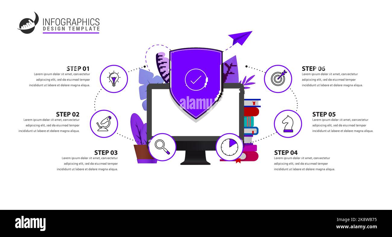 Infographic design template. Creative concept with 6 steps. Can be used for workflow layout, diagram, banner, webdesign. Vector illustration Stock Vector