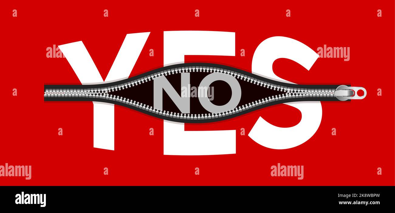 Yes no. Open zipper concept with text. Vector illustration Stock Vector