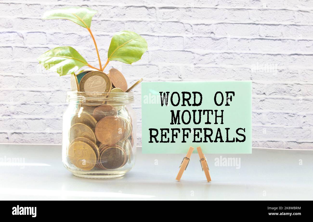 mouth refferals word written on wood block. mouth refferals text on table, concept. Stock Photo