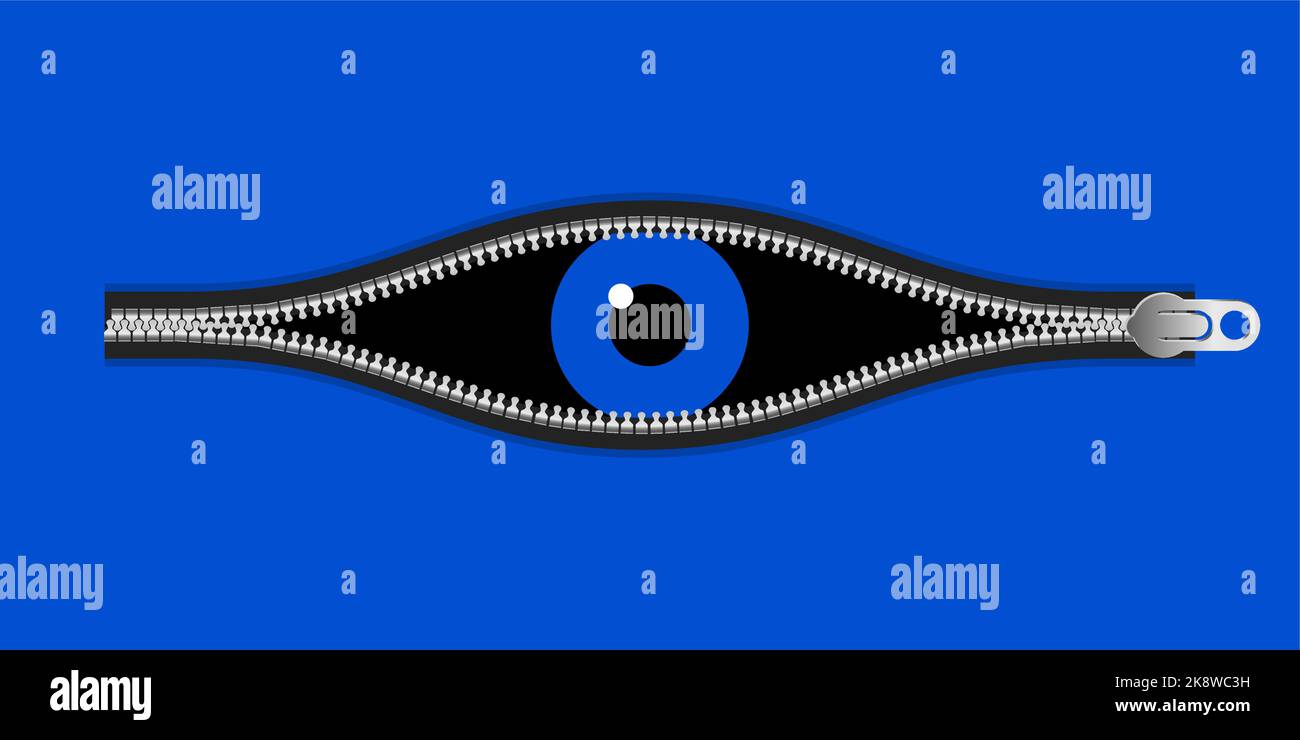 Blue Eye. Open Zipper concept. Vector illustration Stock Vector Image