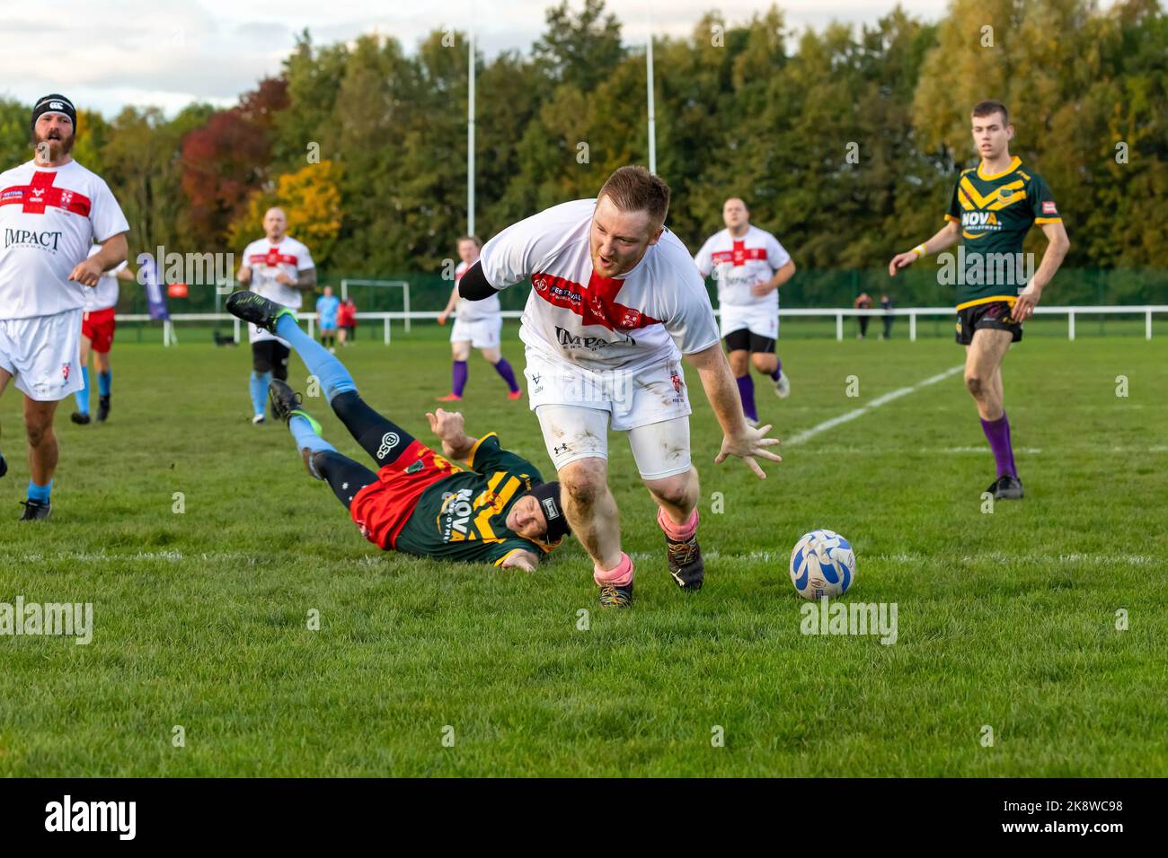 Physical Disability Rugby League World Cup at Victoria Park. England played Australia and were emphatic winners by 58 points to 6. Stock Photo