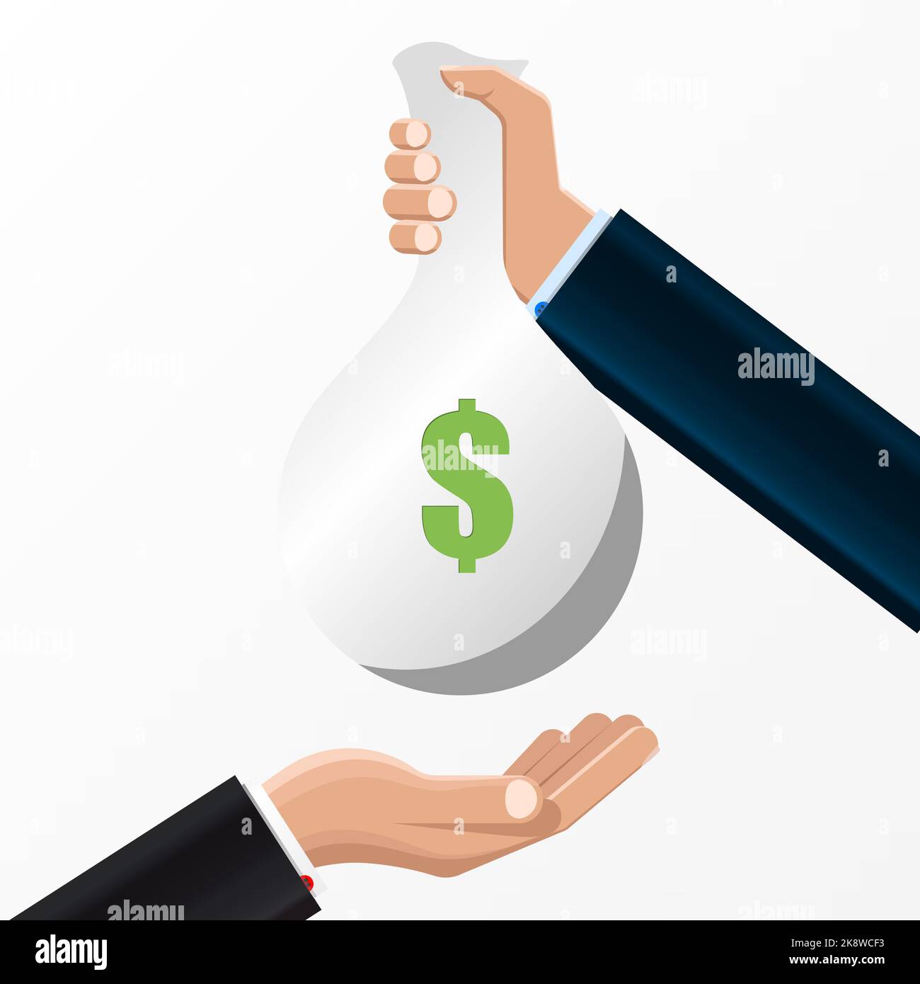 Human hand gives money bag to another person. Vector illustration Stock ...