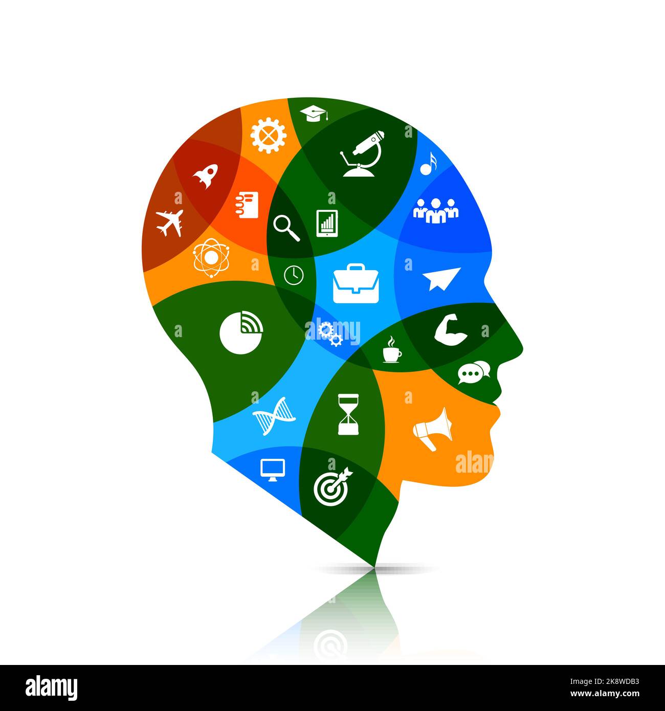 Creative mind. Head. Education concept with icons. Vector illustration
