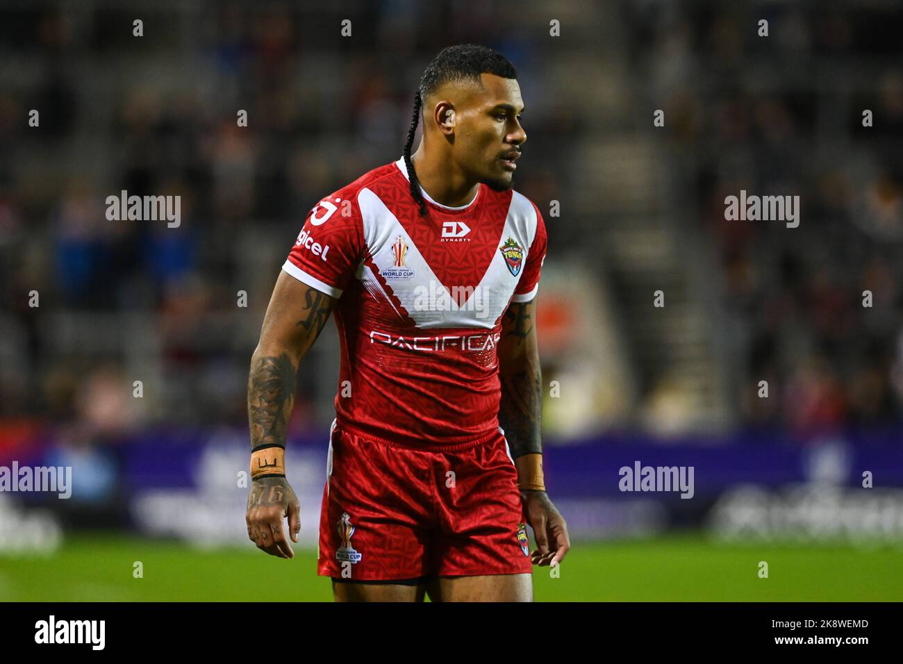 Sione Katoa of Tonga during the Rugby League World Cup 2021 match Tonga